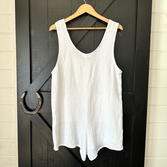 4OUR DREAMERS Soft White Gauzy Cotton Button Front Boho Lightweight Romper Sz L - Picture 6 of 7